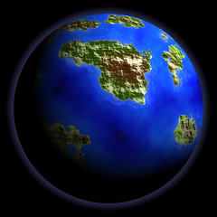 Earthlike planet isolated on black background