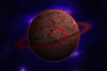 Planet with ring on stars background