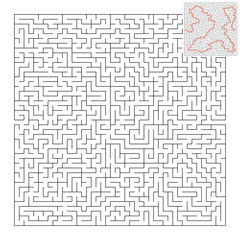 Difficult square maze. Game for kids. Puzzle for children and adult. One entrance, one exit. Labyrinth conundrum. Flat vector illustration isolated on white background. With answer.