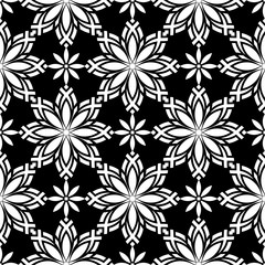 Black and white floral ornament. Seamless pattern