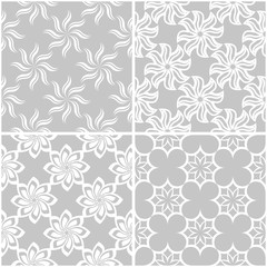 Floral patterns. Set of gray and white seamless backgrounds