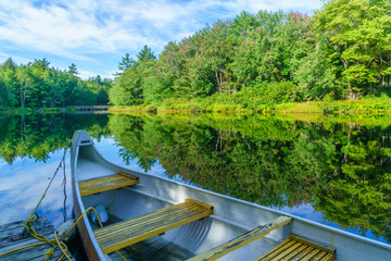 Boat and the Mersey river, in Kejimkujik National Park