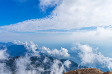 view from the peak of Tahtal mountain, height 2365 meters, on the coastline of the Mediterranean Sea, Camyuva village