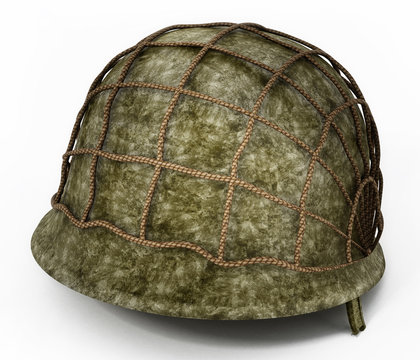 World War II Helmet Isolated On White Background. 3D Illustration