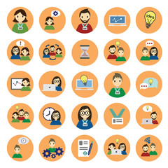 Coworking flat color set on whtie background icons