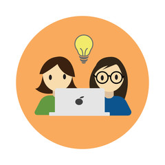 Coworking behind computer idea flat on white background icon