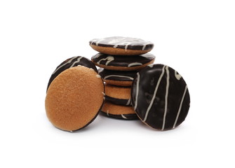 Chocolate cookies, biscuits isolated on white background