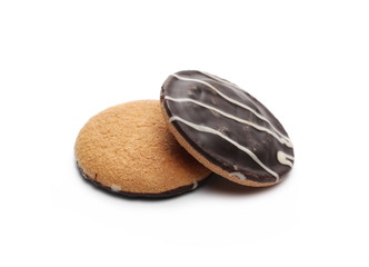 Chocolate cookies, biscuits isolated on white background