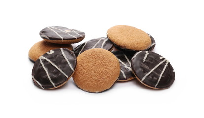Chocolate cookies, biscuits isolated on white background