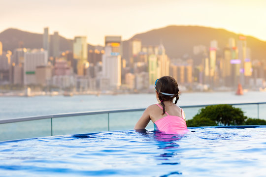 Kids Swim In Hong Kong Roof Top Swimming Pool