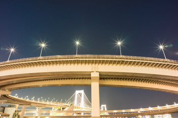 night view of tokyo rainbow bridge