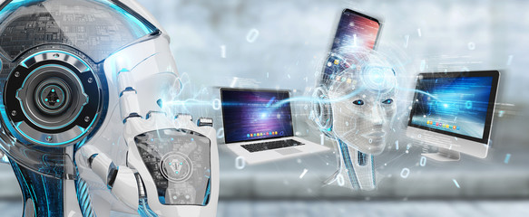 Robot controlling modern devices interface system 3D rendering