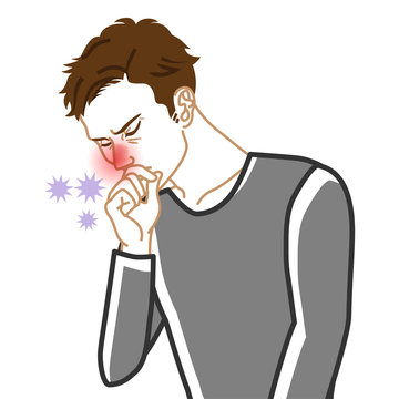 sick man coughing, red nose, gray shirt clip art preview