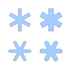 Obraz premium Snowflakes signs set. Blue Snowflake icons isolated on white background. Snow flake silhouettes. Symbol of snow, holiday, cold weather, frost. Winter design element. Vector illustration