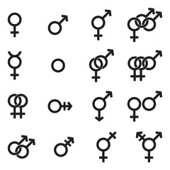 Gender Icons. Black Flat Design. Vector Illustration.