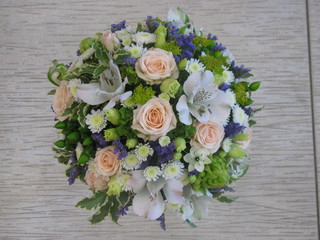 Bridal bouquet (on the handle). white and blue