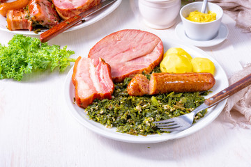 a delicious genuine oldenburger kale with peeked pinkel sausage