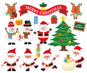 「かわいいクリスマスキャラクターデザインセット」ベクターイラスト素材