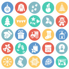 Christmas set on color circles background icons