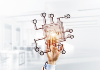 Obraz premium Computing and innovation concept with chip icon. Mixed media