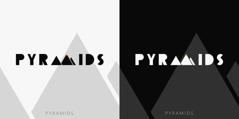 Black and white wordmark pyramids icon. Logo pyramids. Typography. Identity logotype. Brand mark. Brand design. Pyramids design. Visual identity. Illustration. Logo design. Company icon. Travel icon.