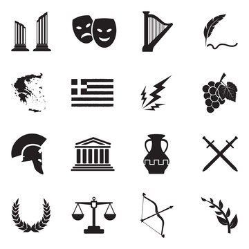 Greece Icons. Black Flat Design. Vector Illustration. 