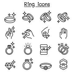 Ring icon set in thin line style - obrazy, fototapety, plakaty