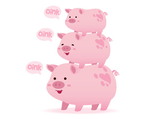 cute pink pigs character stack illustration