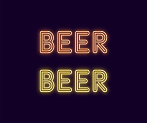 Neon inscription of Beer. Vector illustration neon