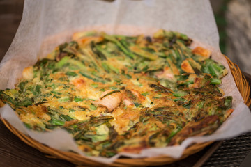 Korean pancake it call PAJEON made from vegetable and seafood.