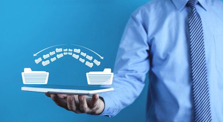 Copy files, data exchange. Files transfer. Fast file transfer management