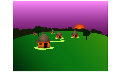 Naklejka premium african village landscape with huts