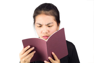 woman read book feel strain 