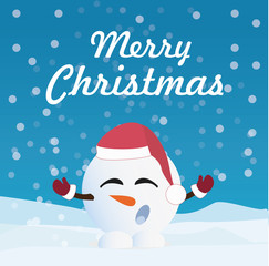 Merry Christmas vector card with funny Snowman. 