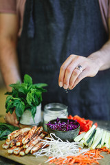 Fresh vegetables prepared for summer rolls