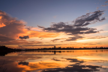 Sunset on the lake landscape