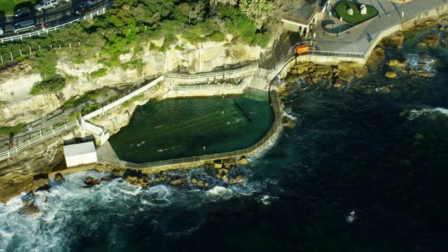 Aerial view of freshwater swimming pool at Bronte Beach Australia