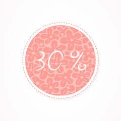 Naklejka premium 30 percent discounts inscription on decorative round backgrounds with abstract pattern. Hand drawn lettering. Vector illustration