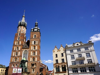 Fototapeta na wymiar St. Mary`s Basilica, a symbol of Krakow an one of the most famous landmarks in Poland