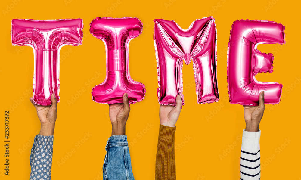 Canvas Prints Hands showing time balloons word