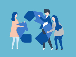 Character of people holding a recycle symbol illustration