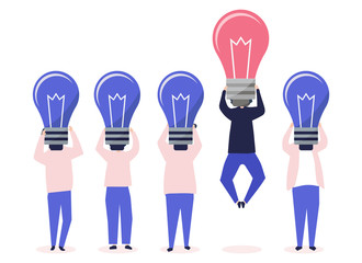 Person with a light bulb head standing out illustration