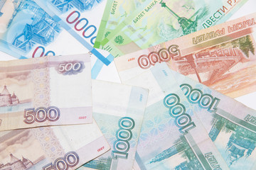 Russian money on a white background. Business and Finance.