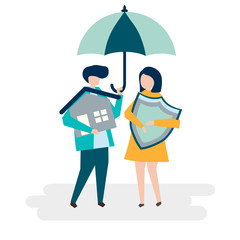 Couple and a house insurance concept illustration