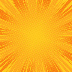Fototapeta premium Radial orange speed lines and halftone dots for comic books. Explosion background