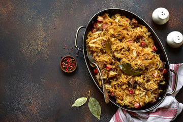 Bigos - cabbage stewed with meat, dried mushrooms and sausage.Traditional dish of polish...