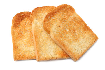 three slices toast bread isolated on white background