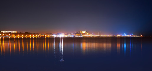 Fototapeta premium Denia sunset skyline in Las Rotas Alicante