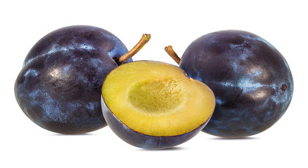 Fresh plum isolated on white background with clipping path