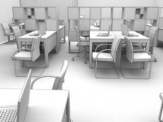 office, interior visualization, 3D illustration